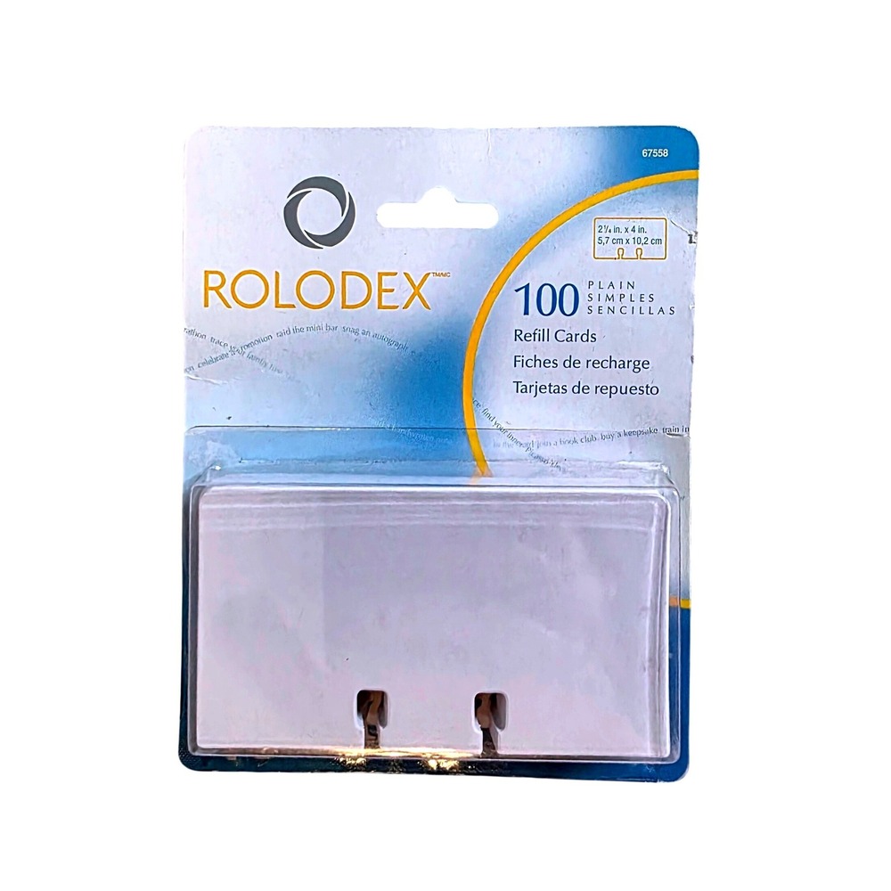 Rolodex 67558 Plain White Refill Cards 100 Count 2.25 x 4 Inch New Sealed vtg